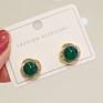 Vintage Stainless Steel Jewelry Natural Jade Bridal Jewelry Set Micro Paved Cz Green Gemstone Emerald Necklace Ring Earrings Set