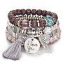 Vriua Charm Beads Bracelets Women Bohemia Vintage Feather Disc Tassel Bracelet & Bangle Set Jewelry Wood Layer Crystal