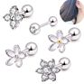 Vriua Titanium Steel Silver Floral Crystal Daisy Cartilage Piercing Ear Lobe Daith Lip Piercing Rings Facial Piercings