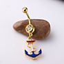 Vriua Women Navel Piercing Anchor Dangle Barbell Belly Button Ring Body Chain Piercing Body Jewelry