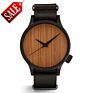 Waterproof Men Bamboo Wood Watch Engraved Bamboo Glass Leather Opp Stainless Steel Unisex 6Mm Round