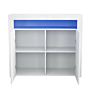 White High Gloss Side Storage Cabinet with 2 Doors and 1 Open Storage Shelf, Cupboard with Led Light