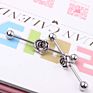 Woman Silver Plated Rose Flower Unisex Long Earrings Stainless Steel Body Piercing Jewelry Ear Studs Industrial Barbell