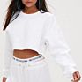 Women Blank Unbranded Edged Crop Top Crewnecks Sweatshirt Cotton French Terry Sweatshirt