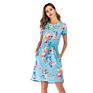 Women Casual Drawstring Dress with Pockets Floral Short Sleeve Dress