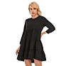 Women Casual Texture Fully Lined Bell Sleeves Ruffle Hem Dress