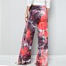 Women Clothing Rayon Spandex Tie Dye Fold over Waist Straight Wide Leg Full Length Palazzo Pants