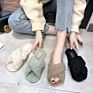 Women Cross Indoor Shoes Warm Fur Slides Spring Furry House Slippers Furry Slippers