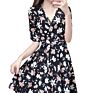 Women Lady Girls Women Short Sleeve Floral Printing Dresses V-Neck Casual Dress