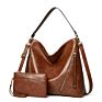 Women Large Capacity Functional Soft Leather Tote Set 2 Pcs Designer Luxury Oversized Tote Retro Vintage Shoulder Bag