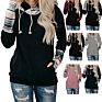 Women Long Sleeve Zip Pullover Color Block Plaid Hoodies Casual Sweatshirts Tops with Pockets
