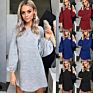 Women Loose Lantern Sleeve Knitted Dress Autumn Sweater Warm Dresses Casual Solid O-Neck Dress Vestidos
