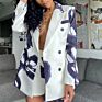 Women Office Clothing Women Long Sleeve White Print Casual Blazer Office Business Casual Women