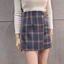 Women Plaid Print High Waist a Line Bag Casual Skirt