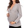Women Pregnant Nursing Maternity V-Neck Long Sleeve Tops Solid Blouse Casual Breastfeeding Clothes Blusas De Embarazadas