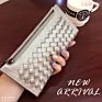 Women Pu Leather Business Casual Zipper Wallet Hand Made Weave Purse