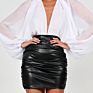 Women Pu Leather Kylie Skirt Ruched High Waist Black Ultra Short Mini Bottom Stretch Holiday Party Wear Skirts