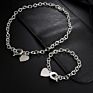 Women Silver O-Shaped Heart-Shaped Accessory Silver Necklace Bracelet Jewelry Set