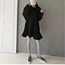 Women Solid Color Long Sleeve Crewneck Fleece Pullover Sweatshirt Dress with Ruffle