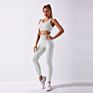 Women Spaghetti Strap Racer Back Bra High Waist Pocket Leggings Workout Yoga Wear Seamless Stretchy Two Piece Fitness Set