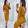 Women Yellow Reversible Wear Elegant Office Bandage Dress with Belt
