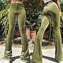 Women's Casual Pants Velvet Striped Flared Pants Pit Elastic Trousers