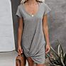 Women's Casual Short Sleeve V-Neck T-Shirt Dress Twisted Hem
