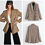 Women's Clothes Lapel Double-Breasted Plaid Jacket Ladies Coat