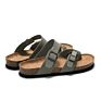 Women's Customized Printing Solid Color Cork Footbed Slide Beach Sandal Adjustable Buckle Double Strap Flat Women Slipper