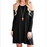 Women's Long Sleeve Cold Shoulder Tunic Top Swing T-Shirt Loose Dress with Pockets