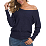 Women's off Shoulder Sweater Long Sleeve Loose Pullover Knit Jumper