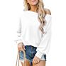 Women's off the Shoulder Long Sleeve Pullover Knit Jumper Baggy Solid Sweater Top