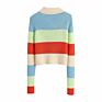 Women's Polo Collar Long Sleeve Color Stripe Cardigan Jacket Slim Short Knit Sweater Cardigan