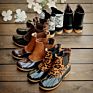 Women's Slip on Ankle Boots Personalized Waterproof Cotton Lined Black and Brown Leather round Toe Snow Rain Duck Boots