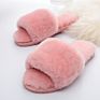 Women's Soft Indoor Home Fluffy Fuzzy Sheep Slippers Real Wool Fur Sheepskin Open Toe Fur Slides Slippers