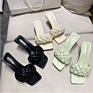Women's Weave Pumps External Wear High Heels Ladies Solid Color Open Toe Square Women's Head Slippers
