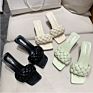 Women's Weave Pumps External Wear High Heels Ladies Solid Color Open Toe Square Women's Head Slippers