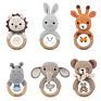 Wooden Ring Crochet Bunny Bear Fox Elephant Deer Giraffe Animal Crochet Rattle Teething Toy