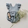 X107084 Fly Sleeved Baby Linen Cotton Girls Jumpsuit Rompers Green Pink Bodysuits