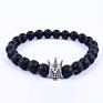 Yoga Stretch Gemstone Black Gold White Crown Cz Zircon Volcanic Stone Men Lava Natural Stone Bead Bracelet