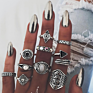 Boho Vintage Gold Star Knuckle Rings for Women Boho Crystal Star Crescent Geometric Female Finger Rings Set Jewelry