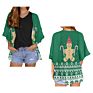 Christmas Blue Bell Cartoon Chiffon Kimono Cardigans Polynesian Tribal Style Casual Loose Open Front Swimwear Shirt Beach Women