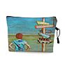 Vintage Beach Scenery Print Women Travel Storage Bag Linen Cloth Toiletries Organize Cute Cosmetic Bag Portable Make up Pouch