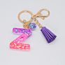 Cute English Letter Pendant Key Chains Ring Tassel Keyring Resin Acrylic Initial Car Handbag Keychain Holder Accessories Jewelry