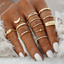 Boho Vintage Gold Star Knuckle Rings for Women Boho Crystal Star Crescent Geometric Female Finger Rings Set Jewelry