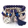 Vriua Charm Beads Bracelets Women Bohemia Vintage Feather Disc Tassel Bracelet & Bangle Set Jewelry Wood Layer Crystal