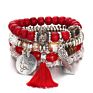 Vriua Charm Beads Bracelets Women Bohemia Vintage Feather Disc Tassel Bracelet & Bangle Set Jewelry Wood Layer Crystal