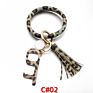 Pu Leather O Bracelet Bangle Key Chain Tassel Acrylic Door Opener Contactless Pendant Wristlet Leopard Print Tassels Key Ring