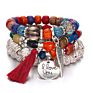 Vriua Charm Beads Bracelets Women Bohemia Vintage Feather Disc Tassel Bracelet & Bangle Set Jewelry Wood Layer Crystal