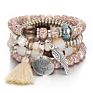 Vriua Charm Beads Bracelets Women Bohemia Vintage Feather Disc Tassel Bracelet & Bangle Set Jewelry Wood Layer Crystal